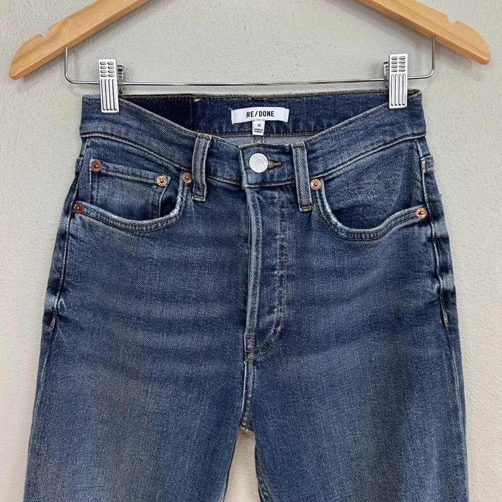 RE/DONE 90s High Rise Ankle Crop Jeans Dusk Destroy Distressed Skinny Cropped 26